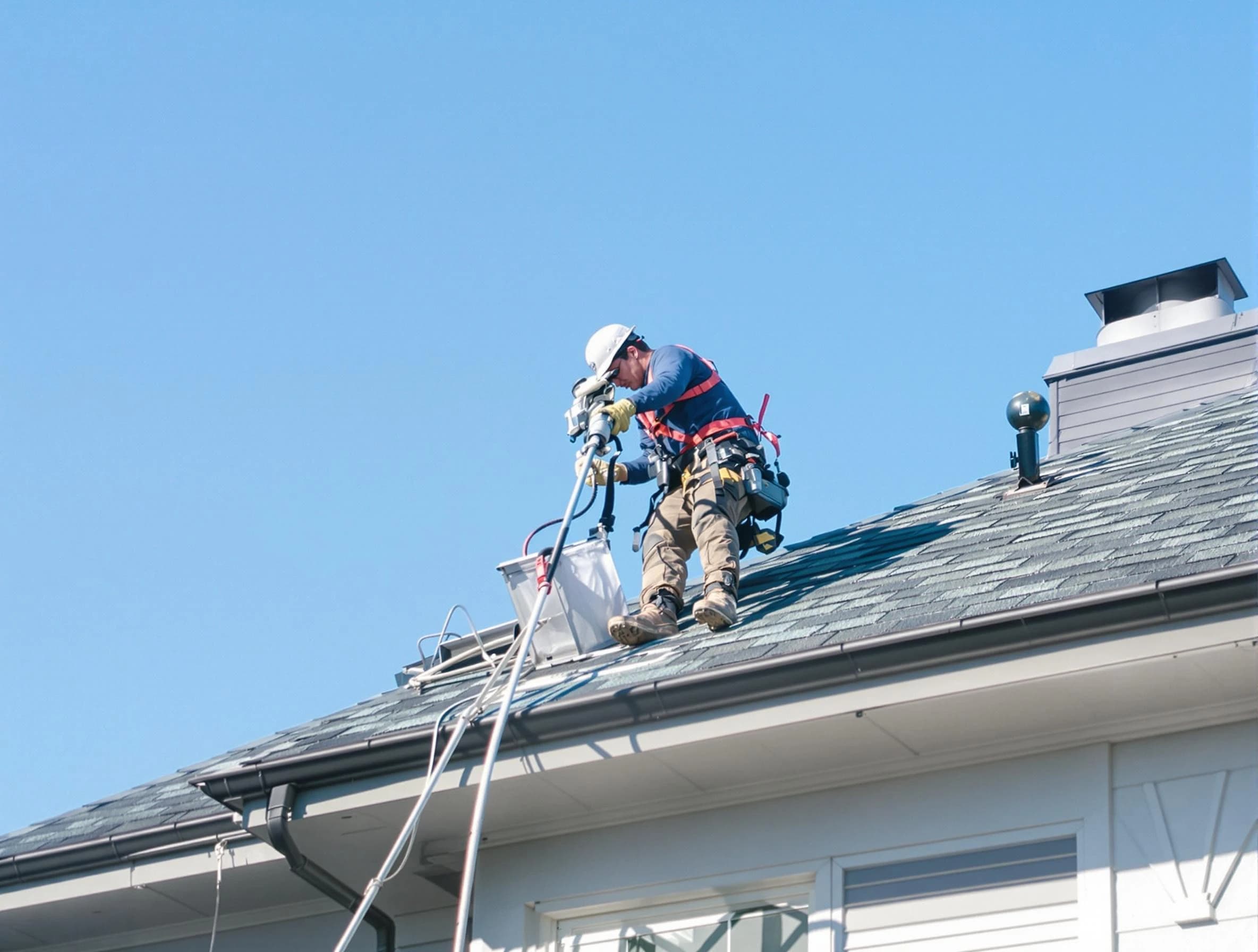 Purcell Dryer Vent Cleaning certified technician cleaning a roof-mounted dryer vent system in Purcell
