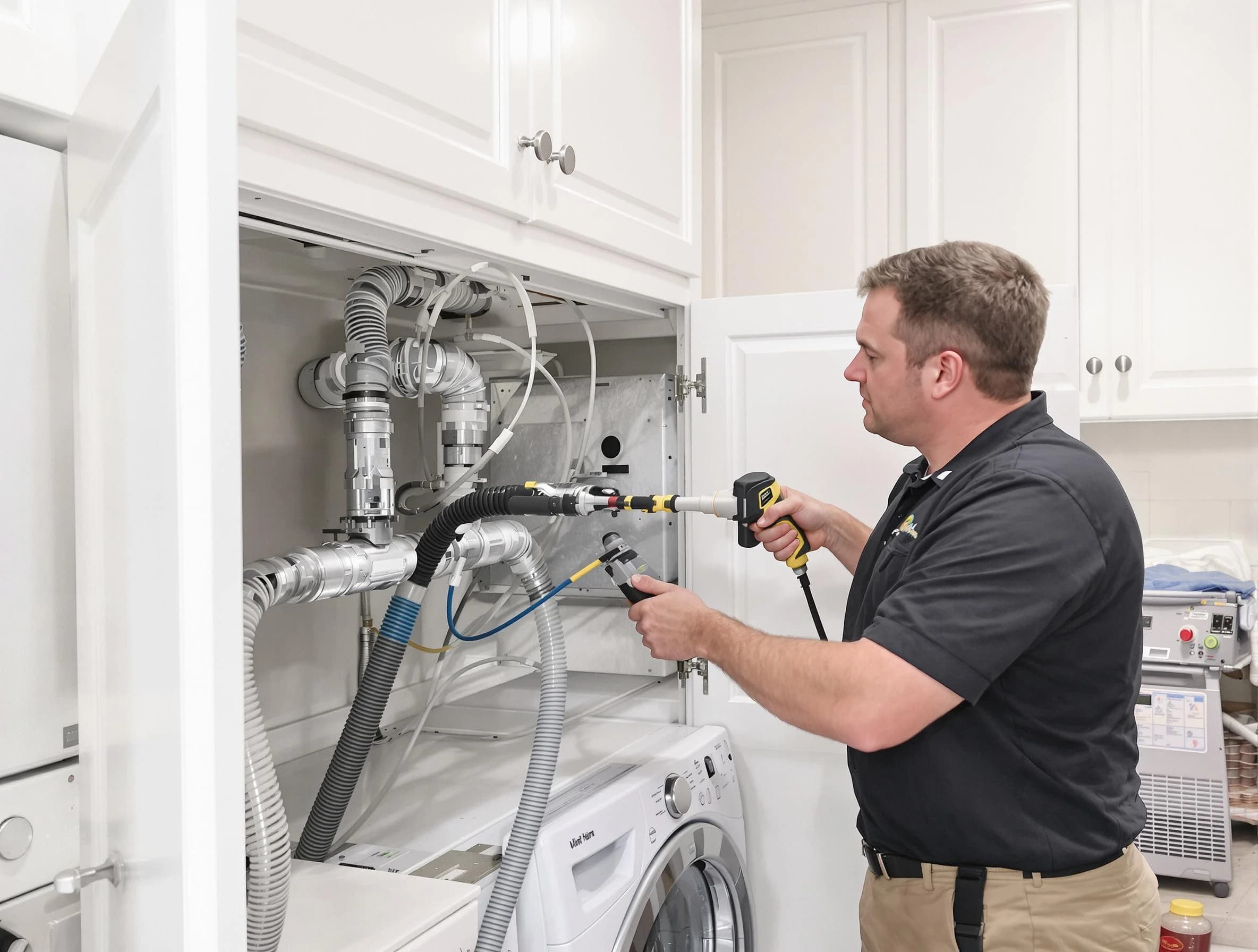 Purcell Dryer Vent Cleaning professional removing severe blockage from a clogged dryer vent in Purcell