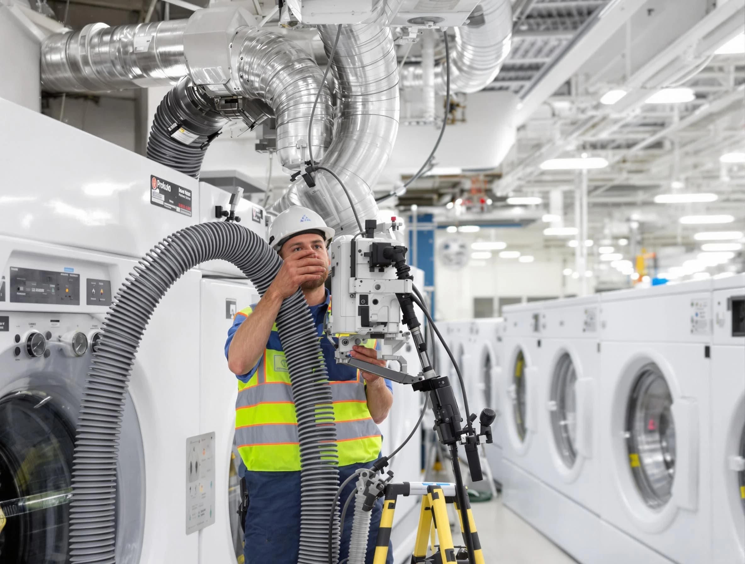 Purcell Dryer Vent Cleaning team performing commercial-grade dryer vent cleaning at a business facility in Purcell