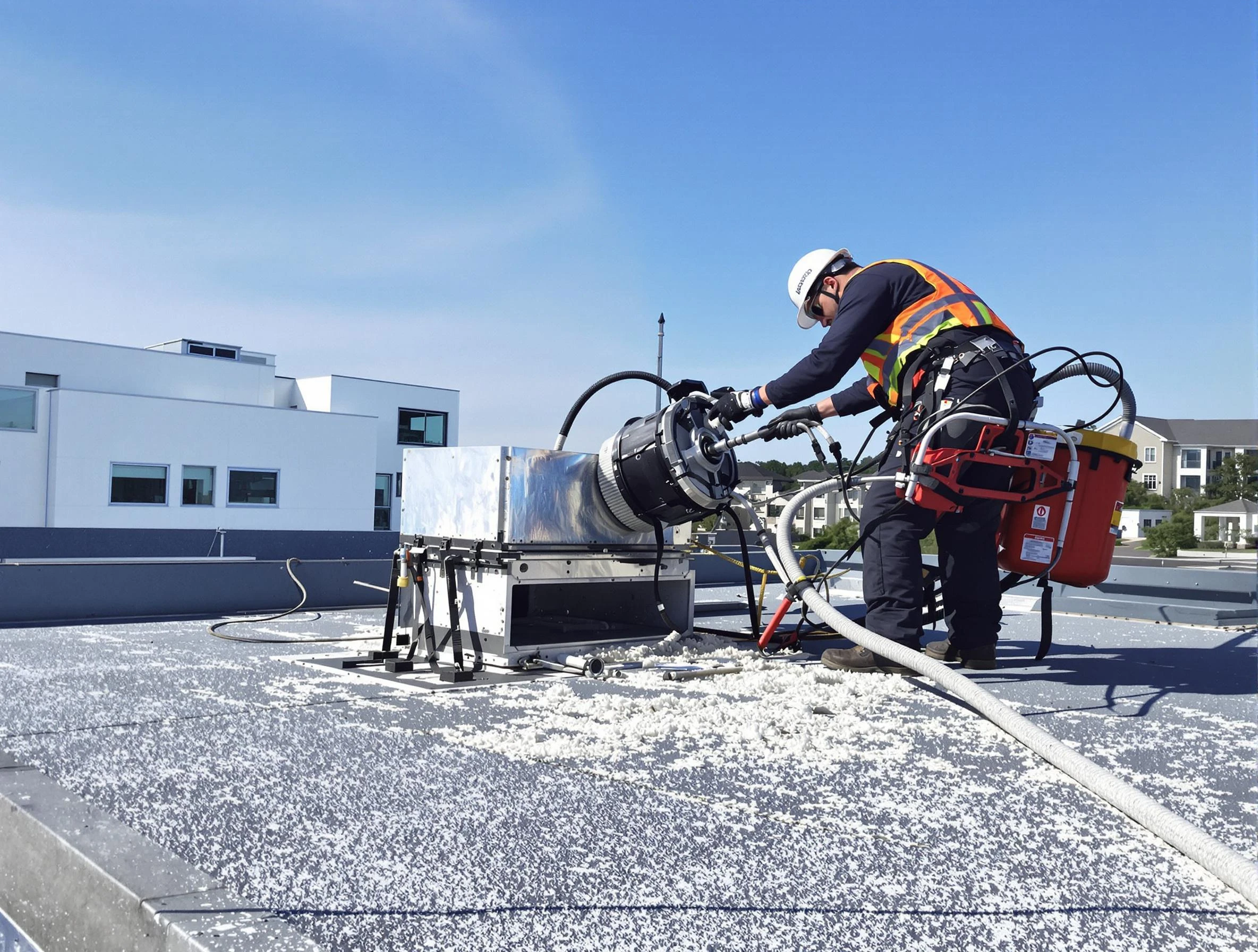 Cleaning Dryer Vent On Roof in Purcell